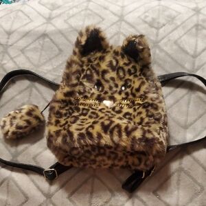 The Children's Place - Girls Furry Leopard Print Kitty Cat Mini Backpack